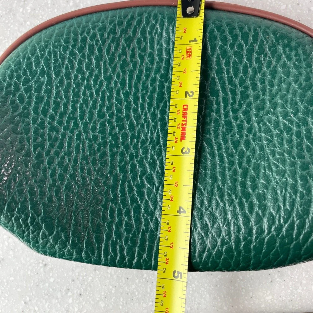 Forest Green Pebble Grain Vegan Leather Cosmetic Bag Wristlet Pouch Brown Trim